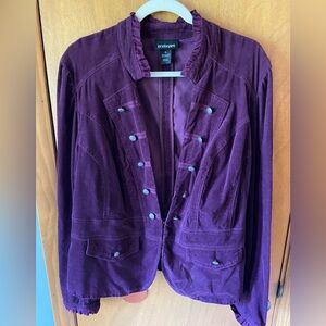 Lane Bryant Eggplant military corduroy/velvet peplum blazer Sz 16W